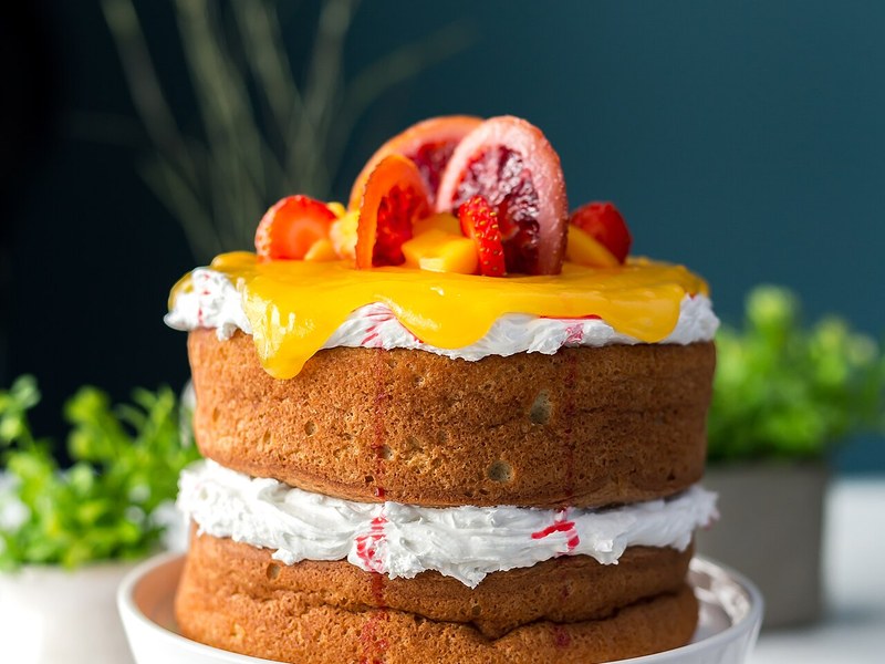 A brightly decorated layer cake